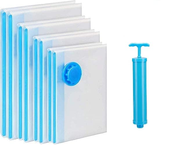 Birudmart Birudmart Reusable Ziplock Vacuum Compression Storage Bags with Hand Pump for Clothes Dress Winter Coats Blankets Pillows 1 Jumbo 1 Large 1 Medium 1 Small 