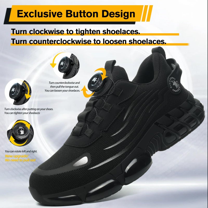 QINGRUIPAI Steel Toe Shoes for Men Women Safety Work Shoes Air Cushion Construction Industrial Shoes Safety Shoes Lightweight Steel Toe Sneakers for Men Black - Image 5