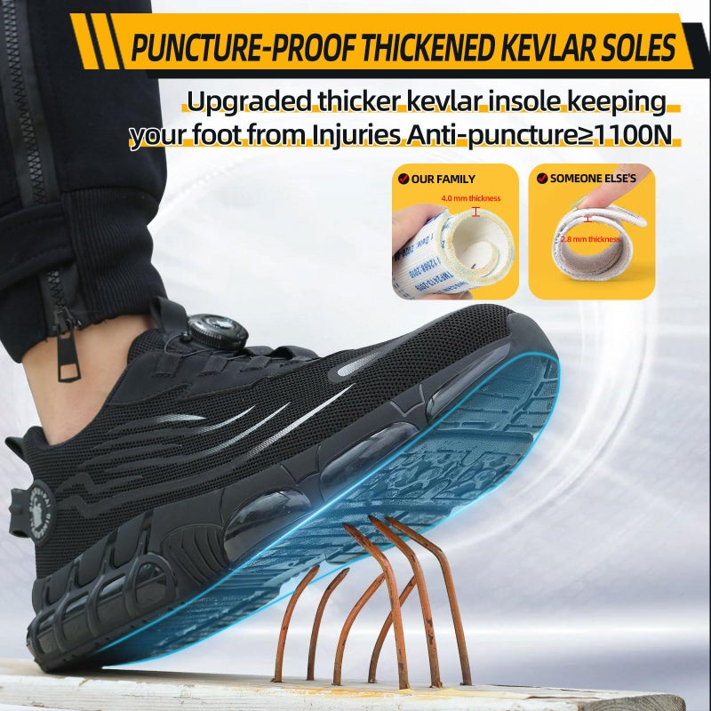 QINGRUIPAI Steel Toe Shoes for Men Women Safety Work Shoes Air Cushion Construction Industrial Shoes Safety Shoes Lightweight Steel Toe Sneakers for Men Black - Image 4