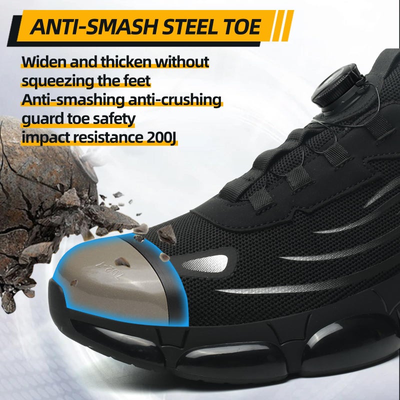 QINGRUIPAI Steel Toe Shoes for Men Women Safety Work Shoes Air Cushion Construction Industrial Shoes Safety Shoes Lightweight Steel Toe Sneakers for Men Black - Image 3