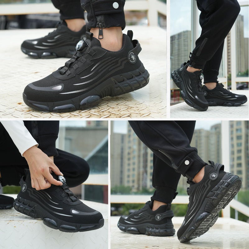 QINGRUIPAI Steel Toe Shoes for Men Women Safety Work Shoes Air Cushion Construction Industrial Shoes Safety Shoes Lightweight Steel Toe Sneakers for Men Black - Image 2