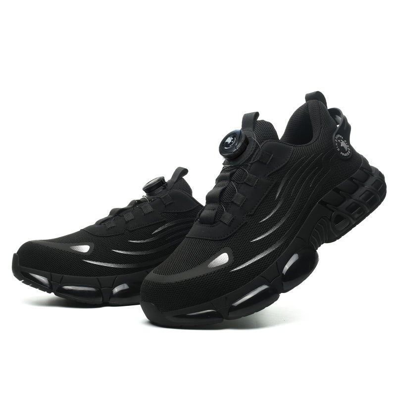 QINGRUIPAI Steel Toe Shoes for Men Women Safety Work Shoes Air Cushion Construction Industrial Shoes Safety Shoes Lightweight Steel Toe Sneakers for Men Black - Image 1