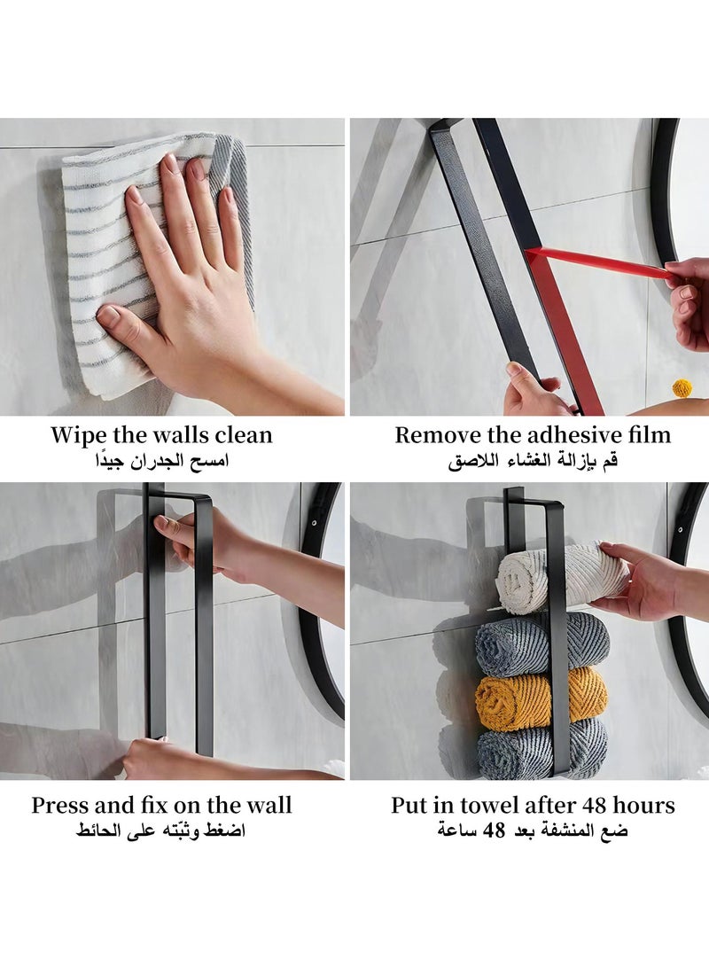 Black Bedroom Self Adhesive Towel Bar, Modern Bathroom Mounted Stainless Towel Holder, Heavy Duty Towel Holder for Kitchen Hostel, Easy Installation - Image 5