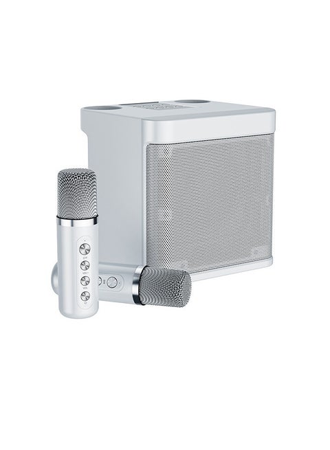 Dual Microphone Karaoke Machine, Outdoor Portable Bluetooth Speaker With Two Wireless Mic, All In One Wireless Microphone Singing Subwoofer, (1pc, Silver)