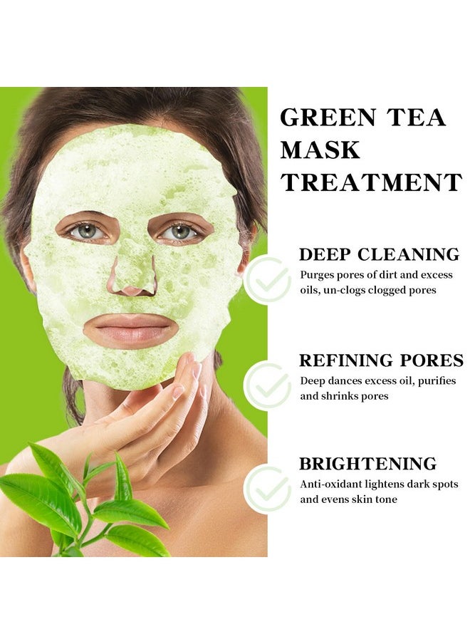 IREV - IREV 10 Pack Green Tea O2 Bubble Face Masks Sheet, Bubble Facial Mask, Foaming Face Mask, Purifying Facial Mask for Acne and Pores, Moisturizing Spa Face Masks Skincare, Brightening Beauty Masks - Image 1