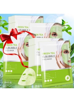 IREV 10 Pack Green Tea O2 Bubble Face Masks Sheet, Bubble Facial Mask, Foaming Face Mask, Purifying Facial Mask for Acne and Pores, Moisturizing Spa Face Masks Skincare, Brightening Beauty Masks