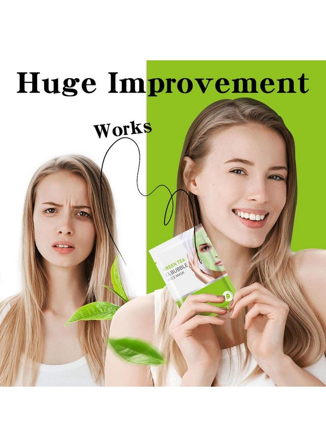 IREV - IREV 10 Pack Green Tea O2 Bubble Face Masks Sheet, Bubble Facial Mask, Foaming Face Mask, Purifying Facial Mask for Acne and Pores, Moisturizing Spa Face Masks Skincare, Brightening Beauty Masks - Image 1