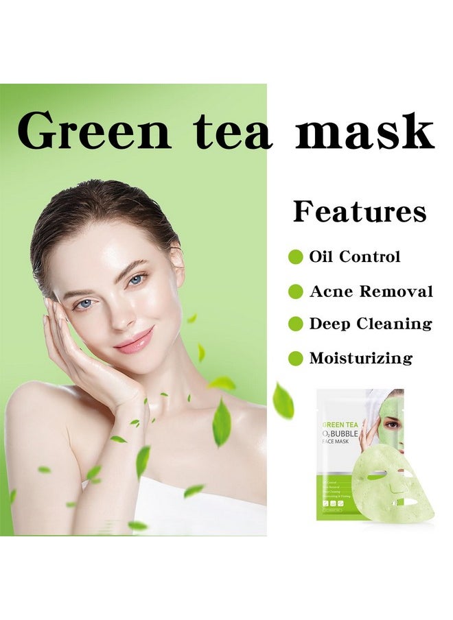 IREV - IREV 10 Pack Green Tea O2 Bubble Face Masks Sheet, Bubble Facial Mask, Foaming Face Mask, Purifying Facial Mask for Acne and Pores, Moisturizing Spa Face Masks Skincare, Brightening Beauty Masks - Image 1
