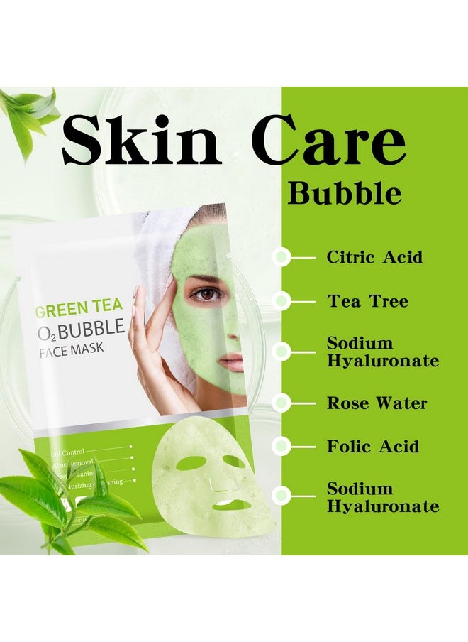 IREV - IREV 10 Pack Green Tea O2 Bubble Face Masks Sheet, Bubble Facial Mask, Foaming Face Mask, Purifying Facial Mask for Acne and Pores, Moisturizing Spa Face Masks Skincare, Brightening Beauty Masks - Image 1