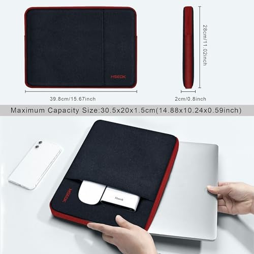 Hseok Laptop Case 15.6 Inch Sleeve, Shockproof Protective Water Repellent with Accessory Pocket,Compatible with Mac Pro 16 inch 2025-2019, Sleeve Bag for Most 15 15.6 16 Notebooks,Black&Red - Image 2