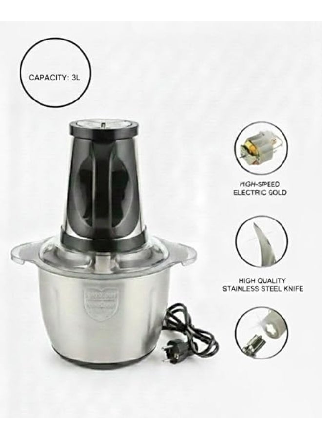 Spaceshoop 3L Stainless Steel Electric Food Processor and Meat Grinder Multi Purpose Chopper for Meat Vegetables and Fruits 220V to 240V - Image 4