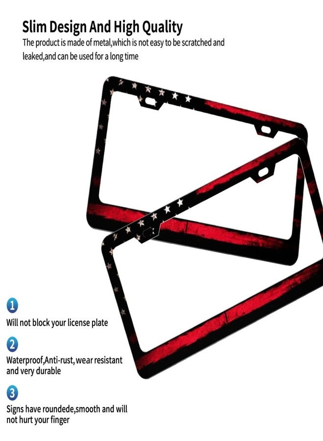 CTVSLFU License Plate Frame 2 Pack Aluminum Metal Rust-Proof Front & Rear Car Tag Holder with 2 Holes, Universal Car Accessories with Screws for Men & Women - 002 Black Red American Flag - Image 2
