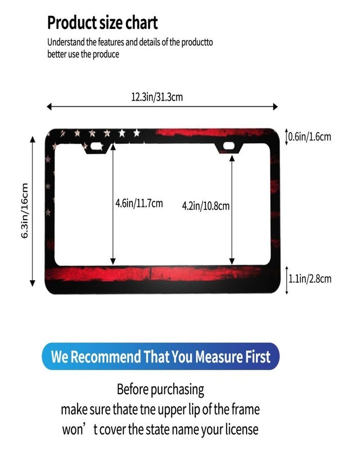 CTVSLFU License Plate Frame 2 Pack Aluminum Metal Rust-Proof Front & Rear Car Tag Holder with 2 Holes, Universal Car Accessories with Screws for Men & Women - 002 Black Red American Flag - Image 3
