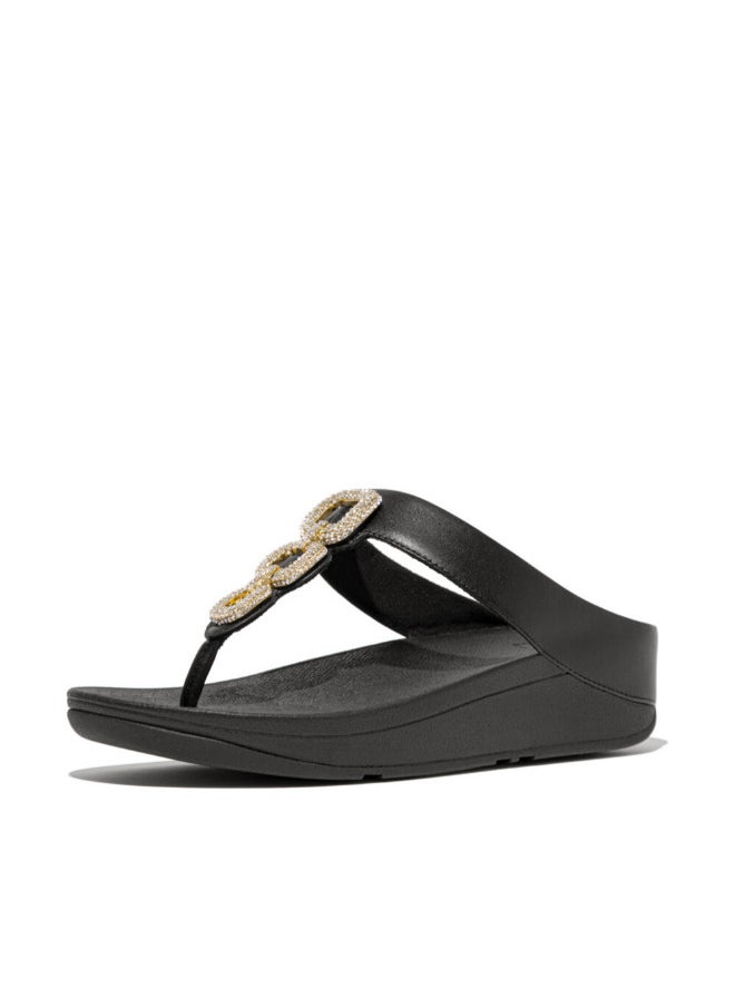 FitFlop 049-848 Fitflop Ladies Fino Crystal-Chain Leather Toe-Post Sandals HX2-001 Black  - Image 1