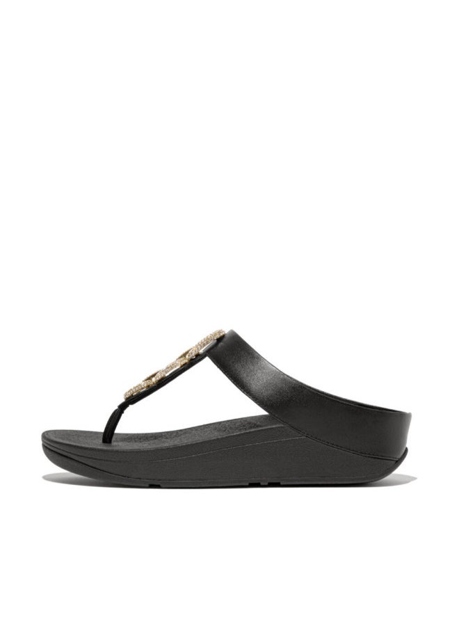 FitFlop 049-848 Fitflop Ladies Fino Crystal-Chain Leather Toe-Post Sandals HX2-001 Black  - Image 2
