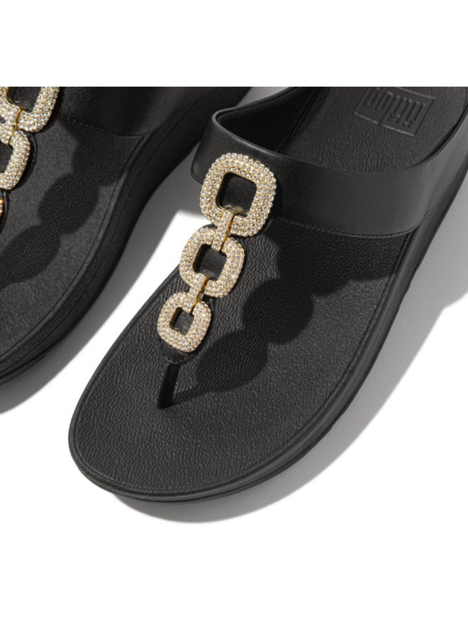 FitFlop 049-848 Fitflop Ladies Fino Crystal-Chain Leather Toe-Post Sandals HX2-001 Black  - Image 3