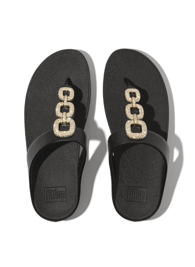 FitFlop 049-848 Fitflop Ladies Fino Crystal-Chain Leather Toe-Post Sandals HX2-001 Black  - Image 4