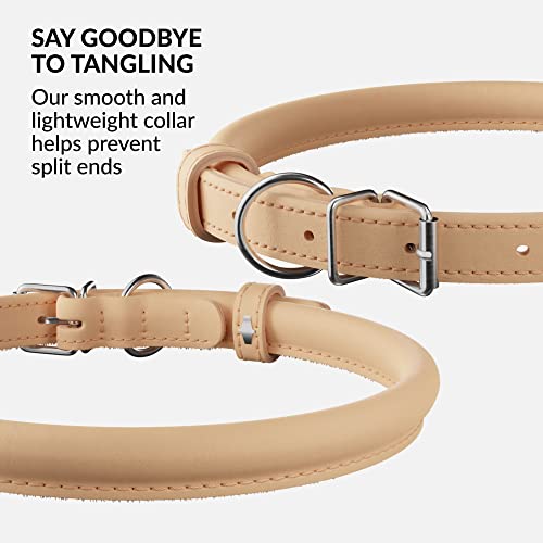 CollarDirect Rolled Leather Dog Collar, Soft Padded Round Puppy Collar, Handmade Genuine Leather Collar Dog Small Large Cat Collars 13 Colors (18-22 Inch, Beige Smooth) - Image 2