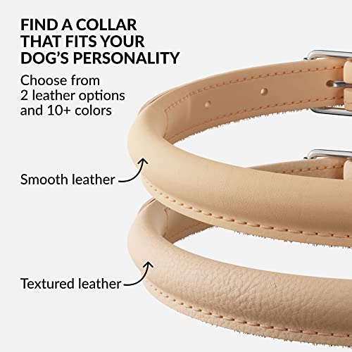 CollarDirect Rolled Leather Dog Collar, Soft Padded Round Puppy Collar, Handmade Genuine Leather Collar Dog Small Large Cat Collars 13 Colors (18-22 Inch, Beige Smooth) - Image 5