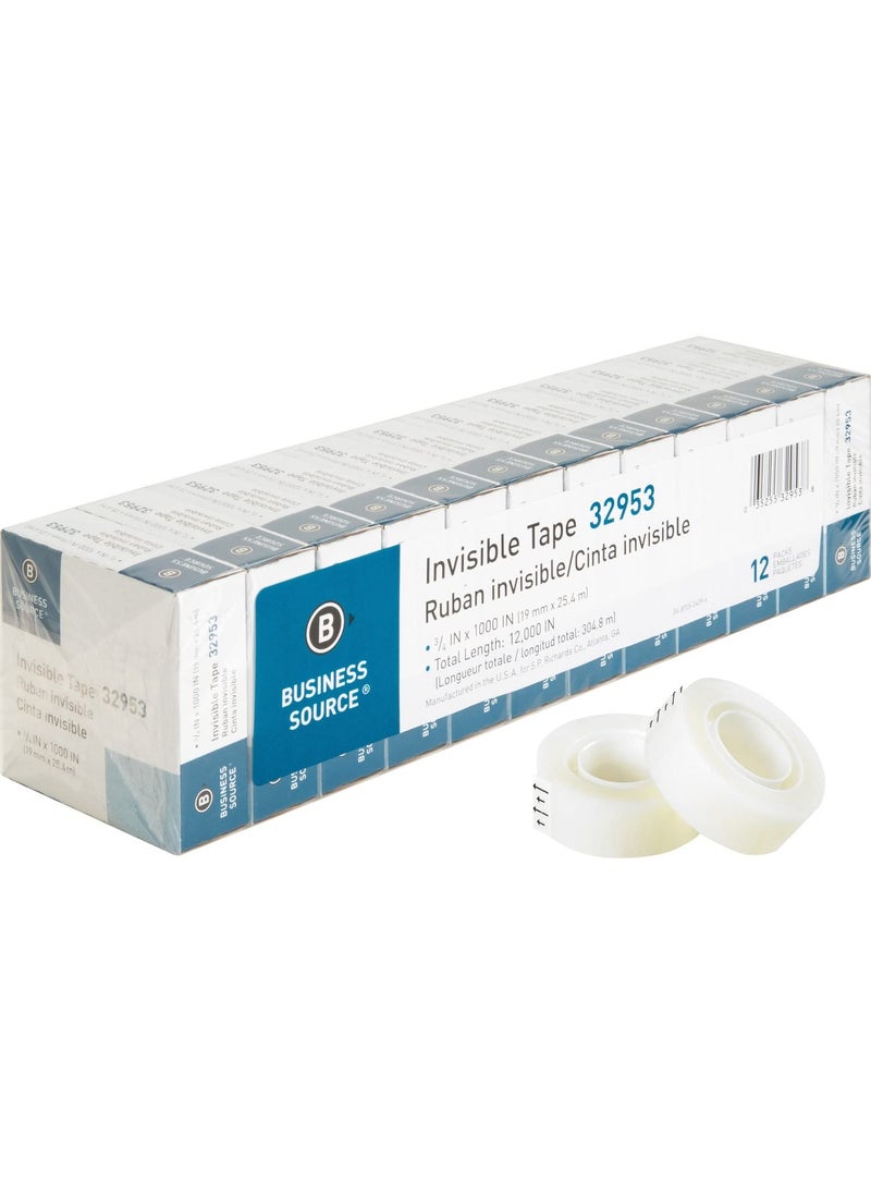 Business Source Business Source 32953 Invisible Tape Value Pk, 1-Inch Core, 3/4-Inch x1000-Inch , 12/PK, Clear  - Image 1