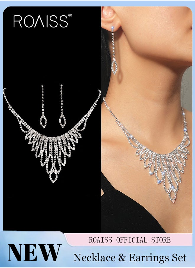 roaiss - Women Two Piece Jewelry Set Earrings Necklace Sparkling Style Highlighting Personal Temperament and Charm - Image 1