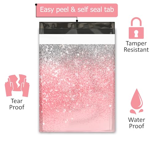 Pro Supply Global 10x13 (100) Pink Glitter Transition Valentine's Day Designer Poly Mailers Waterproof Self Sealing Tear Resistant Polymailers Shipping Envelopes Premium Printed Bags For Small Businesses - Image 2