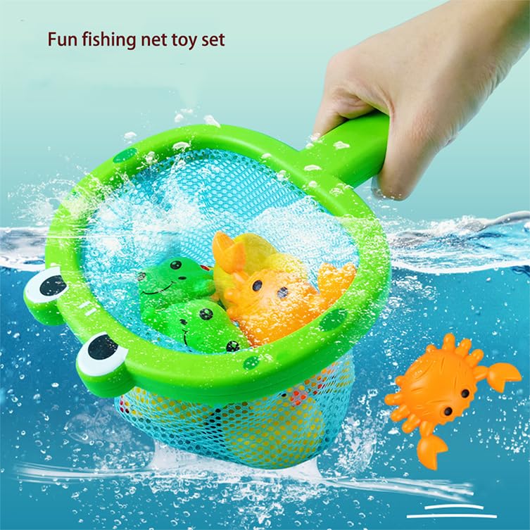 YUERFEILA Baby Bath Toys 1 Pcs Crab Animals Fishing Net with 2 Pcs Water Floating Sea Animals Crab Toys Bathroom Pool Water Floating Accessory Duck Crab Frog Fishing Play Set for Toddlers - Image 5