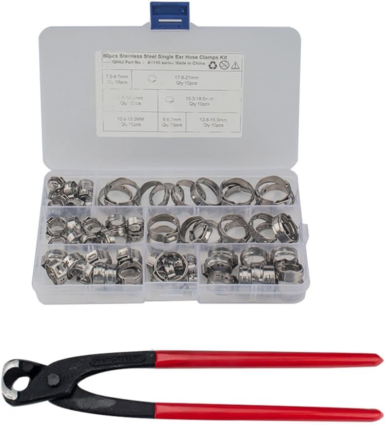 Single Ear Hose Clamp Kit Assortment Stainless Steel for Secure Sealing - Image 1