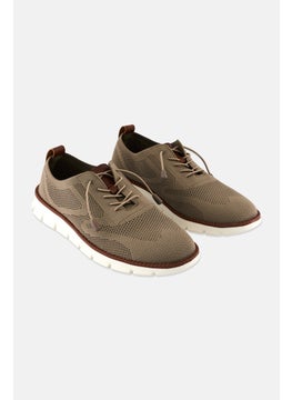 Algspar Men Brand Logo Lace Up Causal Shoes, Dark Beige  - Image 1