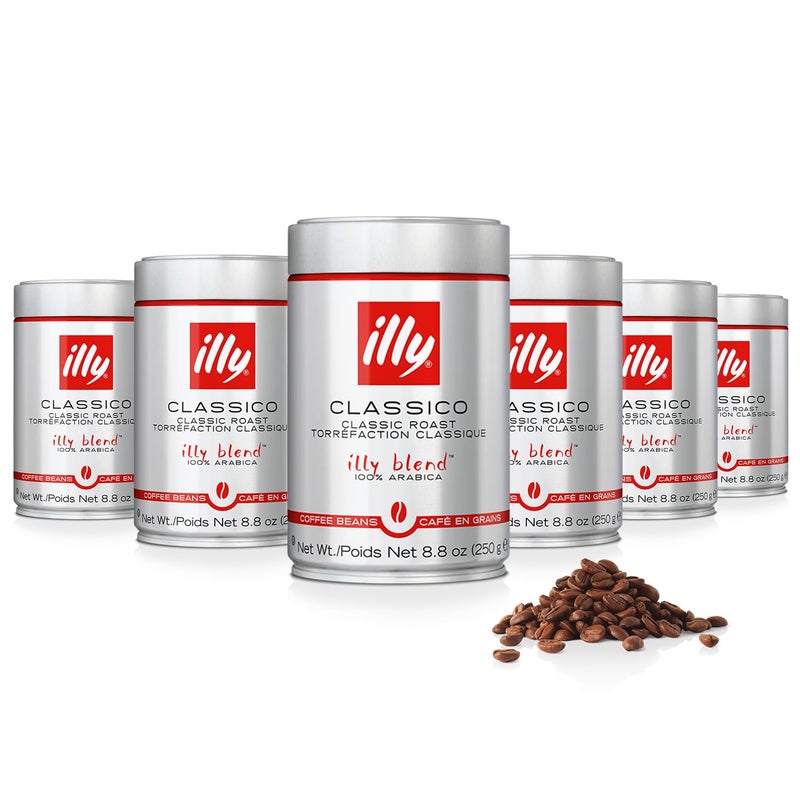 Illy Whole Bean Coffee, Classico Medium Roast - Mild & Balanced - 100% Arabica - Whole Beans - Pressurized Packaging Sealed for Freshness - 8.8oz can (Pack of 6) - Image 1
