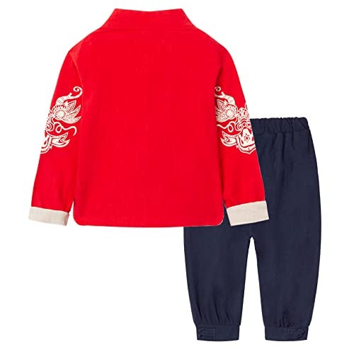 Mud Kingdom Toddler Boys Outfits Tang Style Chinese New Year Suit Red 4T - Image 3