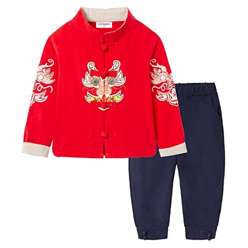 Mud Kingdom Toddler Boys Outfits Tang Style Chinese New Year Suit Red 4T - Image 1
