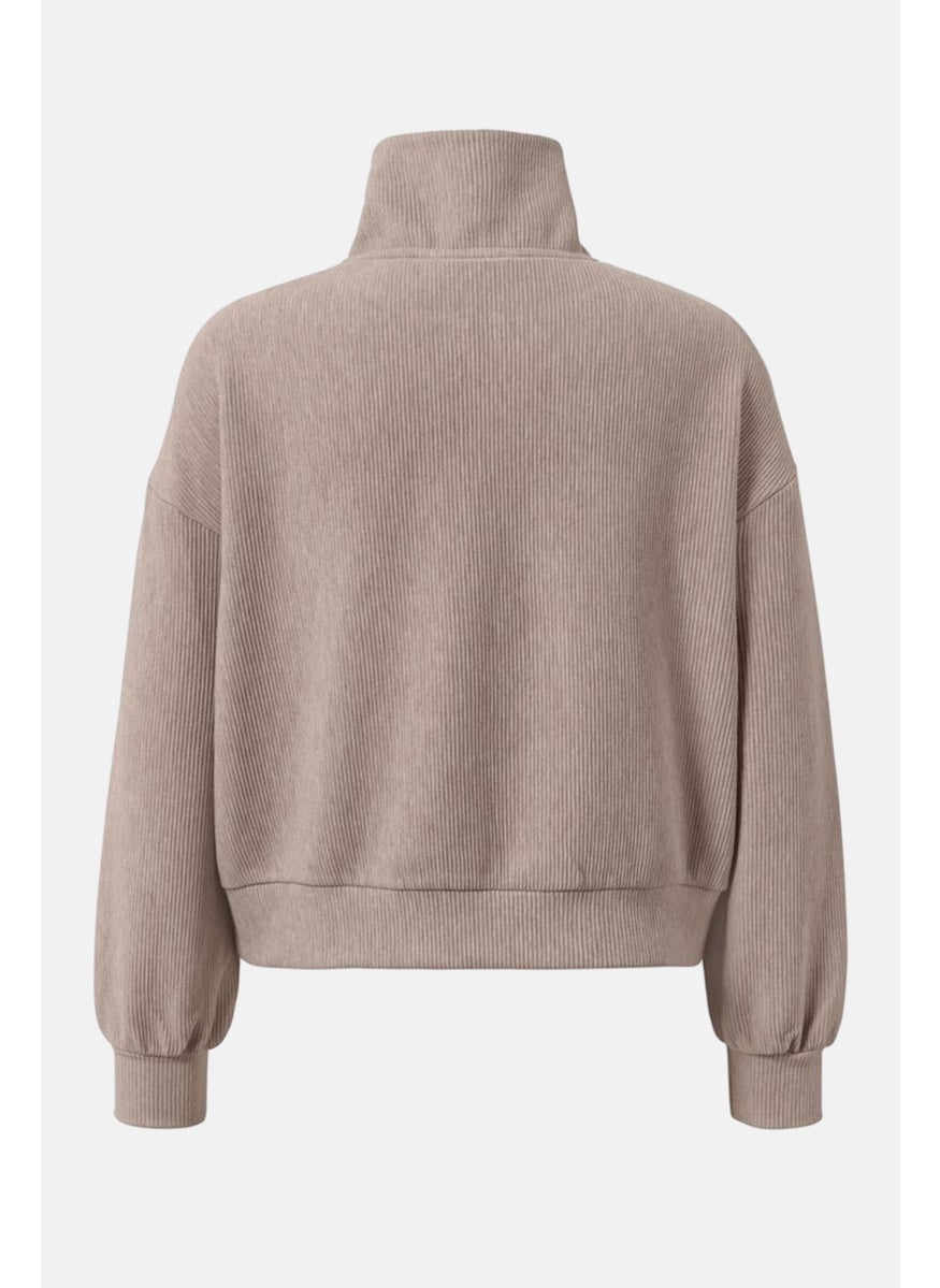 Tchibo Women Regular Fit Long Sleeves Ribbed Sweatshirt, Beige  - Image 2