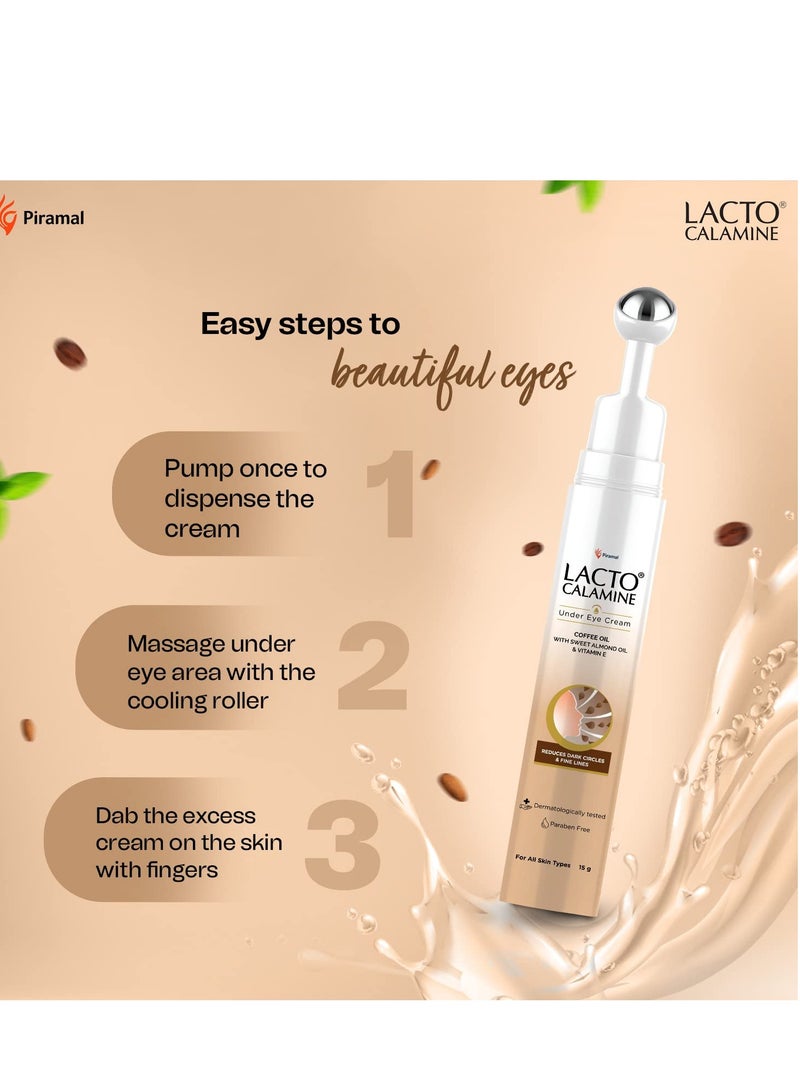لاكتو كلامين كريم لاكتو كالامين تحت العين للهالات السوداء للنساء والرجال والخطوط الدقيقة والعيون المنتفخة مع بكرة تدليك باردة 15 جرام مع زيت القهوة متعدد الببتيدات والنياسيناميد وفيتامين E - Image 4