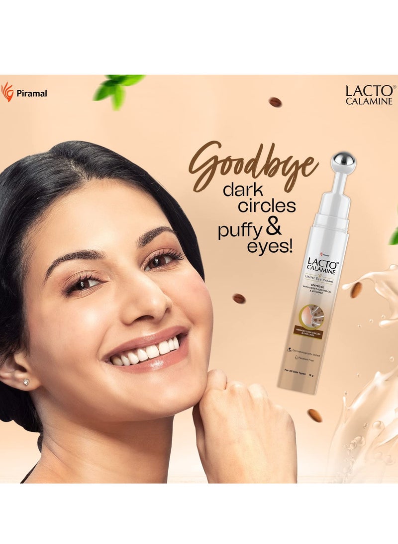 لاكتو كلامين كريم لاكتو كالامين تحت العين للهالات السوداء للنساء والرجال والخطوط الدقيقة والعيون المنتفخة مع بكرة تدليك باردة 15 جرام مع زيت القهوة متعدد الببتيدات والنياسيناميد وفيتامين E - Image 5