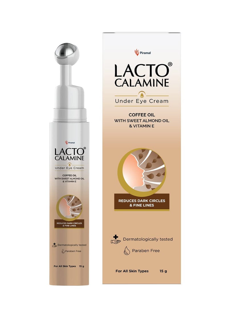 لاكتو كلامين كريم لاكتو كالامين تحت العين للهالات السوداء للنساء والرجال والخطوط الدقيقة والعيون المنتفخة مع بكرة تدليك باردة 15 جرام مع زيت القهوة متعدد الببتيدات والنياسيناميد وفيتامين E - Image 1