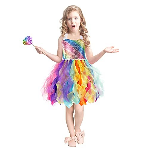 Suppromo Rainbow Tutu Dress for Girls Princess Birthday Party Dresses Sequin Tulle Dress for Girls Dance Prom Pageant Sneaker Ball Gown Unicorn Princess Birthday Graduation Christmas Outfit 6T - Image 3