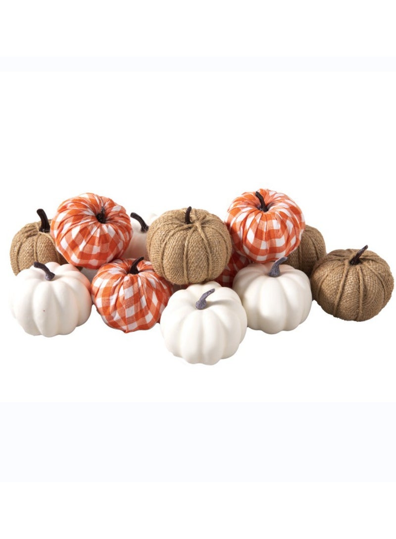 AUTOYSUR 12 Pcs Pumpkins Fake Harvest Velvet Pumpkin White Black Small Faux Fabric Foam Pumpkin for Fall Decor Wedding Thanksgiving Halloween Home Farmhouse Decoration - Image 1