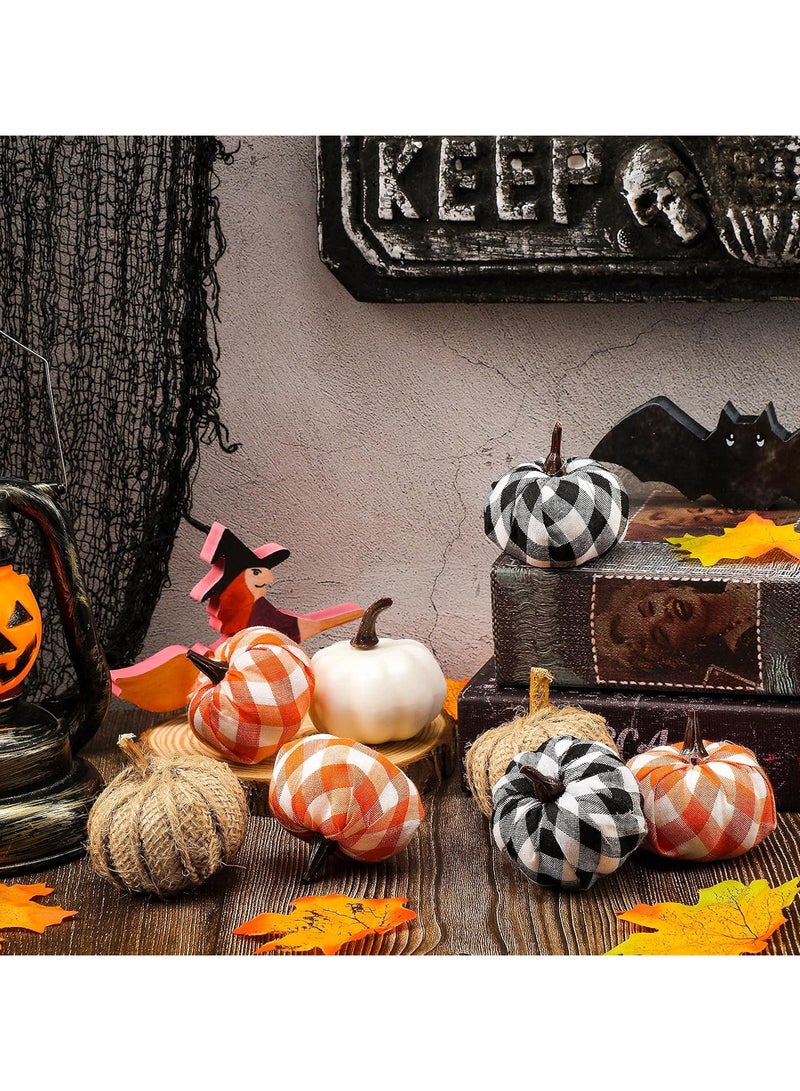 AUTOYSUR 12 Pcs Pumpkins Fake Harvest Velvet Pumpkin White Black Small Faux Fabric Foam Pumpkin for Fall Decor Wedding Thanksgiving Halloween Home Farmhouse Decoration - Image 5