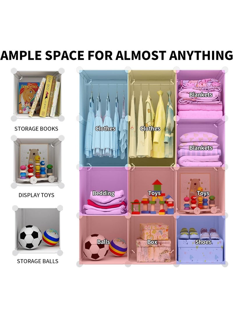 XiuWoo 12-Cube Portable Kids Closet Children's Foldable Portable Wardrobe Collapsible Plastic Baby Clothes Large Storage Cabinet Bedroom Nursery Armoire Quick Install - Image 4
