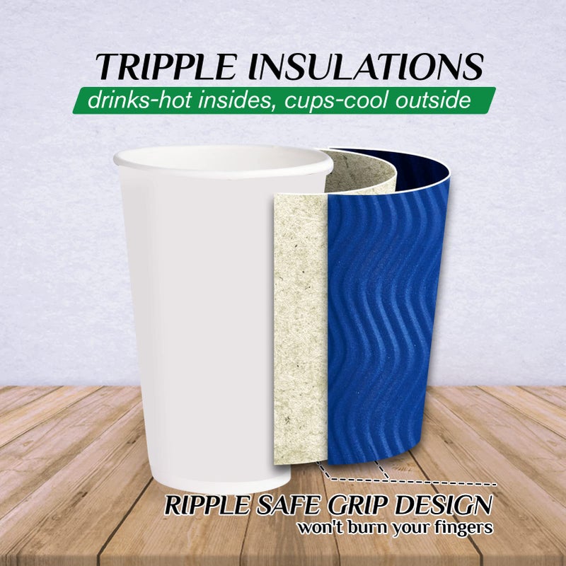 JollyPack Paper Coffee Cups  16 oz  Blue  60 Pack  Heat Resistant  Disposable  Ripple Wall  for Coffee  Tea  Hot Chocolate - Image 3