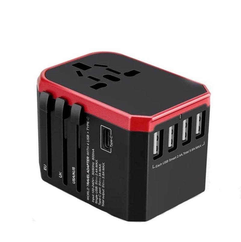 محول سفر أمي روز محول سفر عالمي 6A 3 USB C و 2 USB مداخل TypeC في شاحن سفر واحد مع المملكة المتحدة والولايات المتحدة وأوروبا