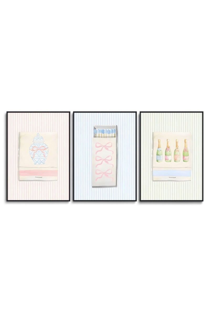 Djmwtb Grandmillenial Matchbox Wall Art Set of 3 (Preppy, 12"x16" Canvas) - Image 1