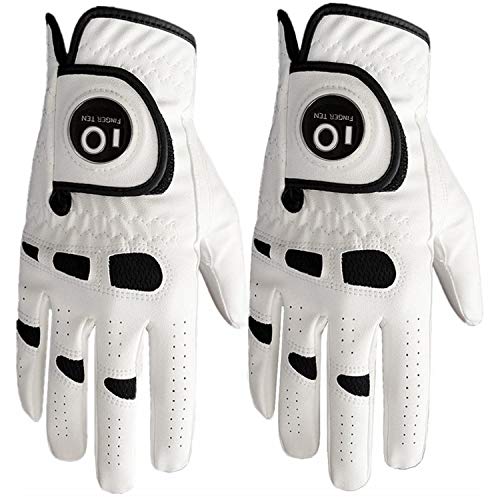 FINGER TEN Men’s Golf Gloves Left Hand Right with Ball Marker 2 Pack, Weathersof Grip Soft Comfortable, Fit Size Small Medium ML Large XL (M/Large, Worn on Right Hand) - Image 1