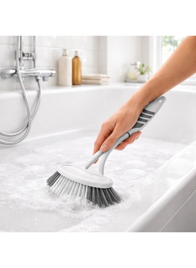 Titiz Plastik فرشاة تنظيف الأحواض والمغاسل بمقبض مريح وشعيرات ناعمة متينة لتنظيف الحمامات والمطابخ - 27.7 سم، رمادي - Image 2