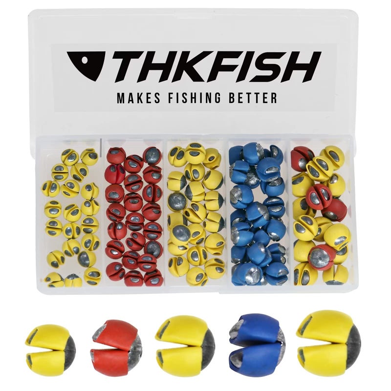 THKFISH Fishing Weights Sinkers Split Shot Fishing Weights Removable Rubber Weights B Mixed Five Sizes-80pcs - Image 1