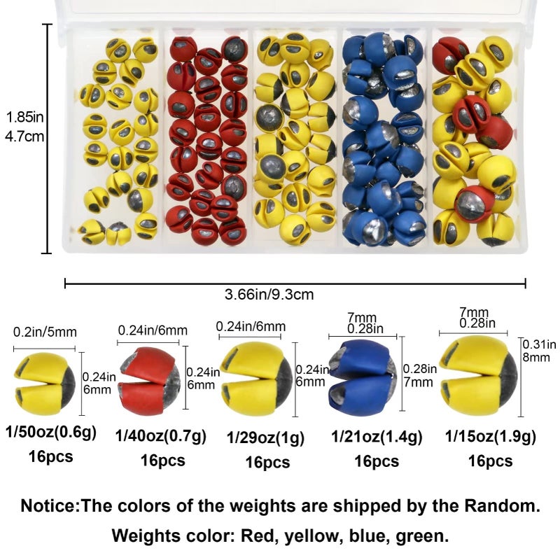 THKFISH Fishing Weights Sinkers Split Shot Fishing Weights Removable Rubber Weights B Mixed Five Sizes-80pcs - Image 5