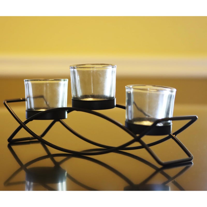 Seraphic Iron Arch Table Centerpiece Decorations Long Candle Holder for Weddings Patio Kitchen Dining Room and Coffee Tables Black Clear Chunky 3 Cups