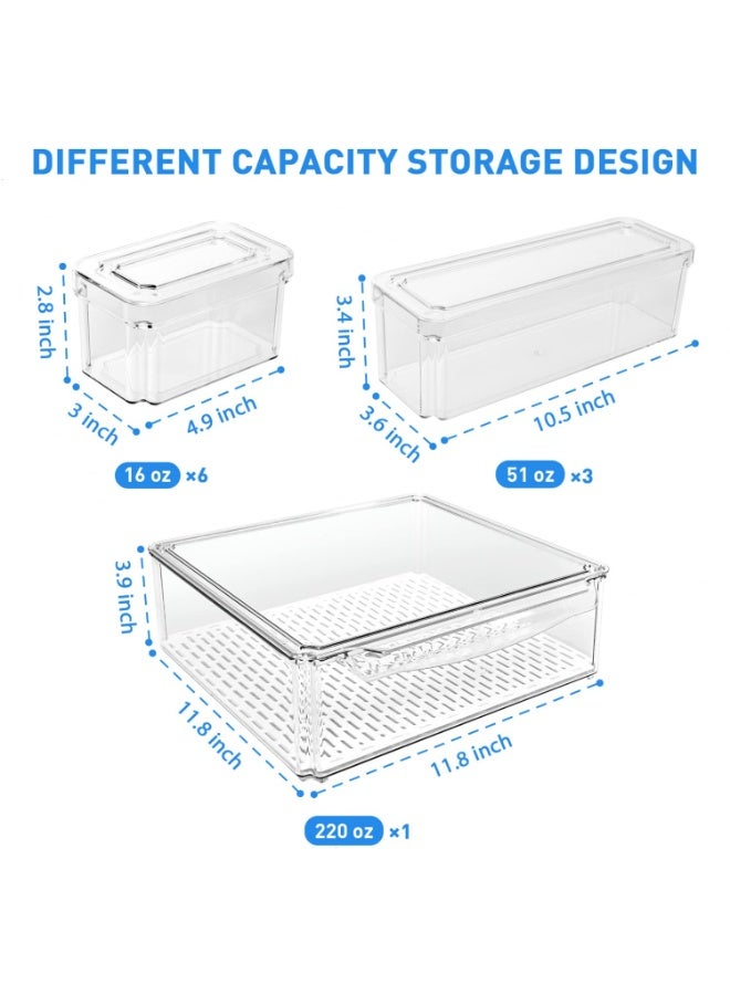 10 عبوات منظم ثلاجة، حاويات ثلاجة قابلة للتكديس مع أغطية، حاويات تخزين فواكه خالية من مادة BPA للثلاجة، شفافة للطعام والمشروبات والخضروات - Image 5