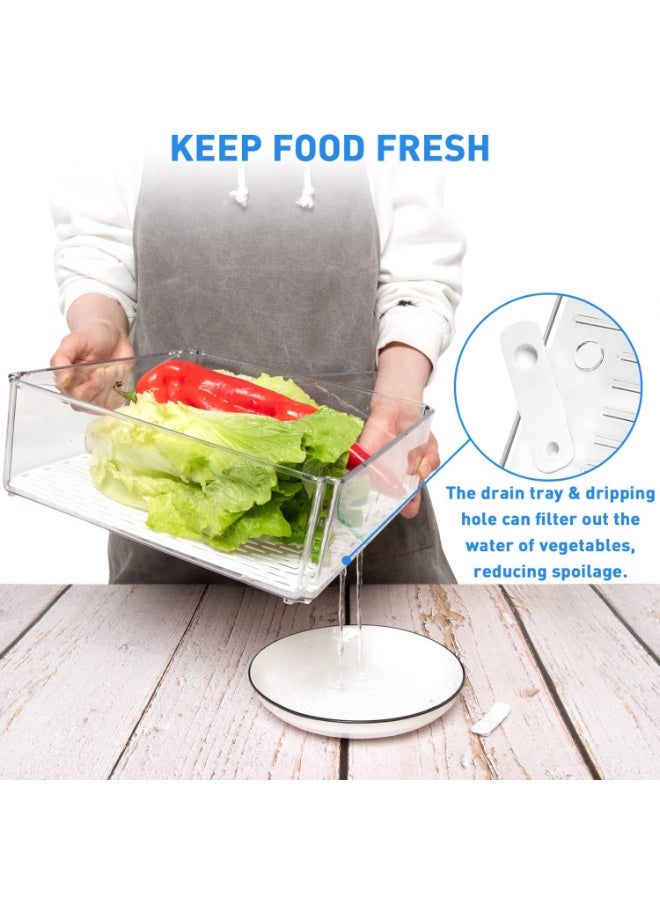 10 عبوات منظم ثلاجة، حاويات ثلاجة قابلة للتكديس مع أغطية، حاويات تخزين فواكه خالية من مادة BPA للثلاجة، شفافة للطعام والمشروبات والخضروات - Image 4